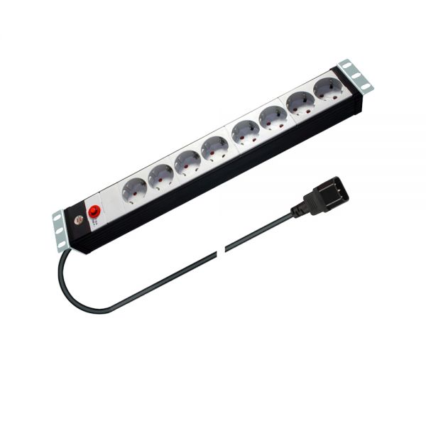 19" 8-fach Schuko-Steckdosenleiste mit Sicherung